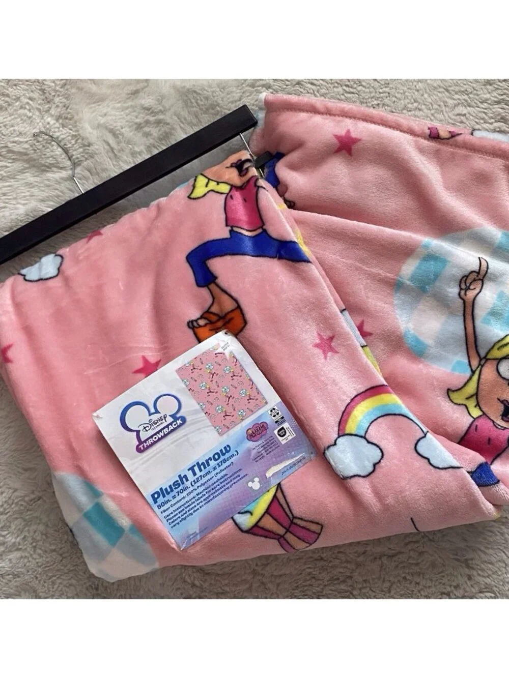 Disney Throwback Lizzie McGuire Disco Ball Pink Soft Throw Blanket 50” X 70” NEW